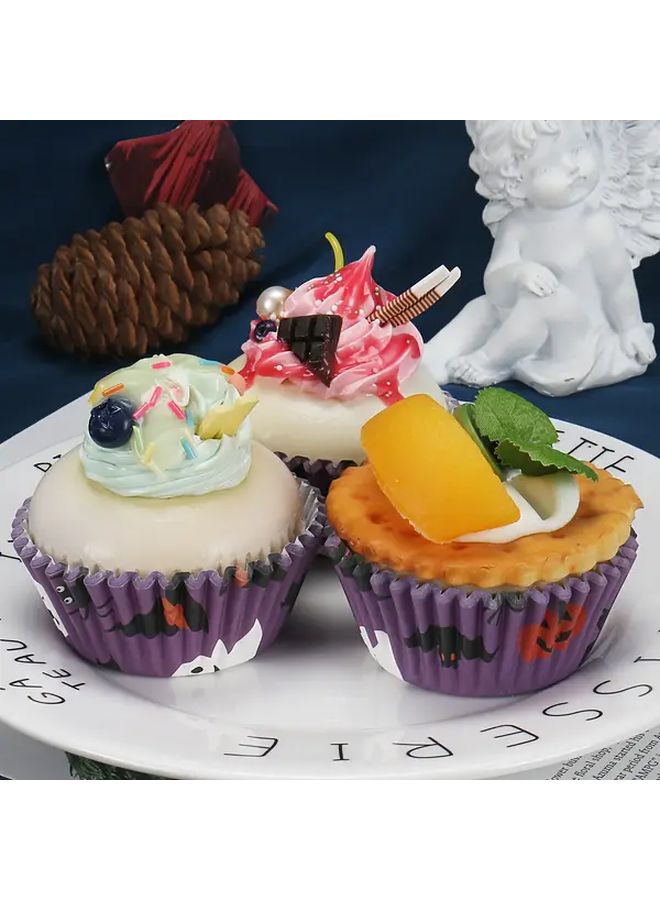 Polychrome Bat Pattern Paper Cups Set of 100 Greaseproof Cake Trays for Birthday Party - Image 2